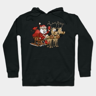 Santa Claus sitting in his sledge with two reindeers. Hoodie